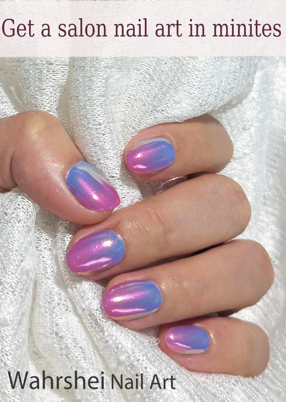Wahrshei close-up of chrome peach ombré texture revealing smooth glossy finish and reflective sheen