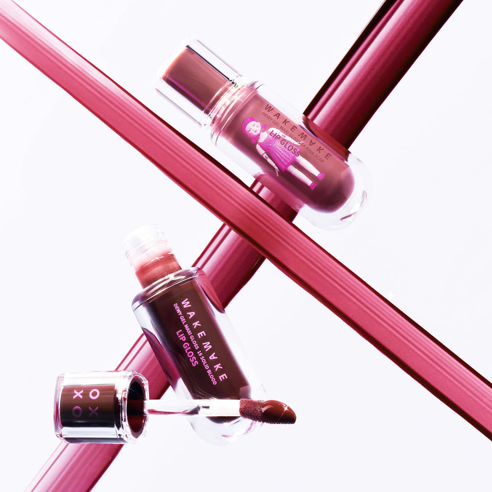WAKEMAKE close-up swatch revealing gel texture, pearl sparkle, and smooth hydration