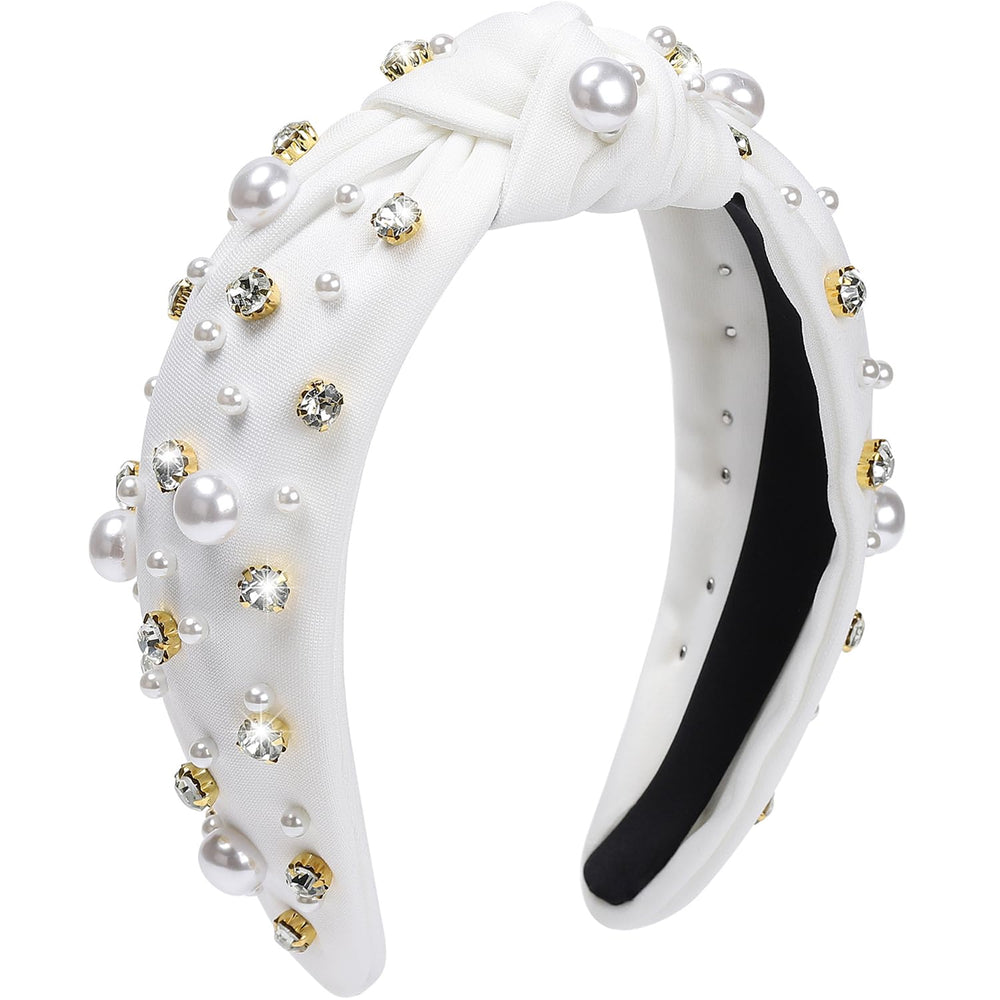 WantGor front view white pearl headband showing elegant design and fit