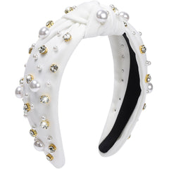 WantGor front view white pearl headband showing elegant design and fit