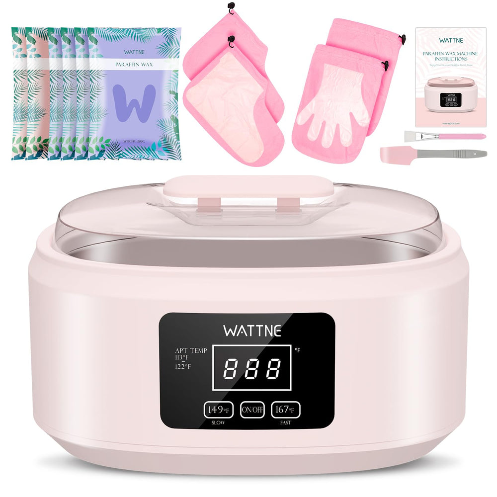 Wattne pink paraffin warmer front view showing controls and compact design benefits
