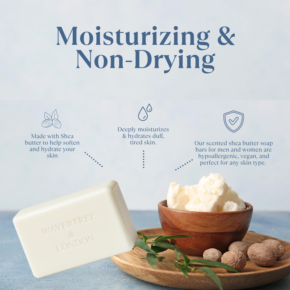 Wavertree & London close-up of embossed stamp and smooth soap surface for luxury feel