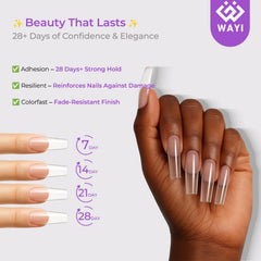 WAYI hand next to ruler showing nail length and scale for accurate sizing