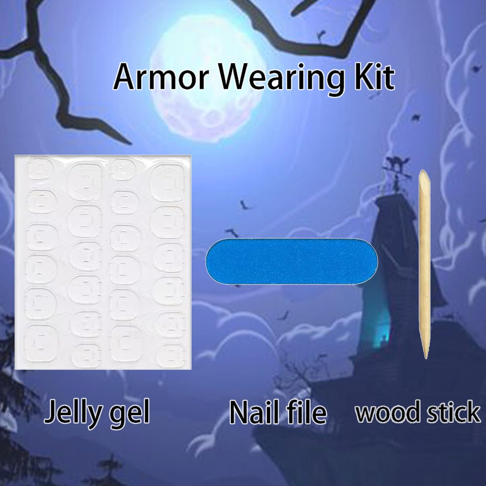 WBRRFJJ display of included jelly stickers, nail file, and wooden stick for easy application
