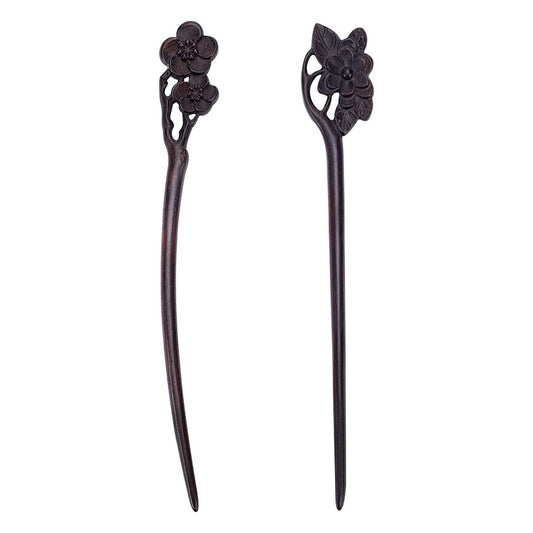 WEBEEDY front view of both wooden hair sticks showing design and practical length