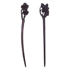 WEBEEDY front view of both wooden hair sticks showing design and practical length