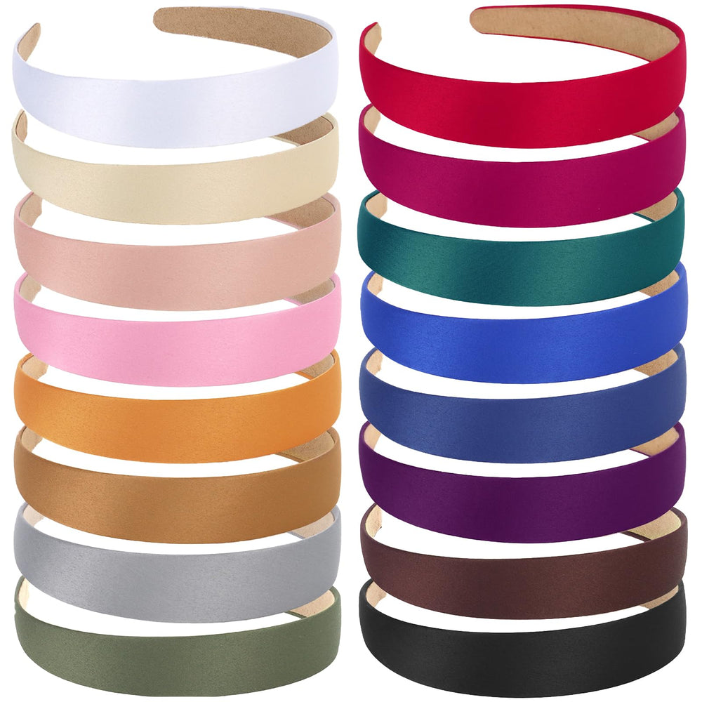 Wecoe full set of 16 headbands showing colors and packaging with outfit versatility