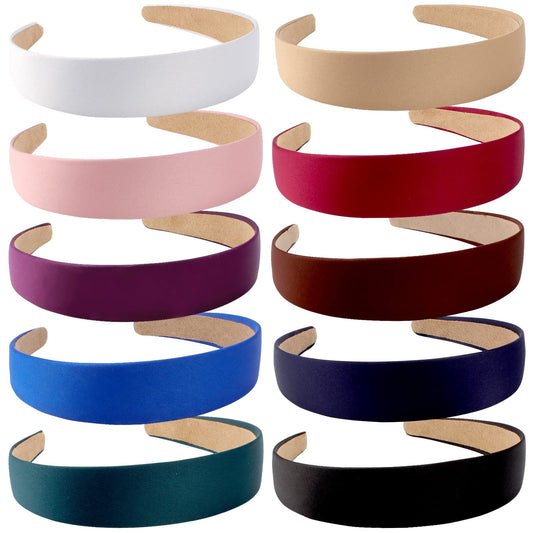 Wecoe front pack view showing ten satin headbands and color variety