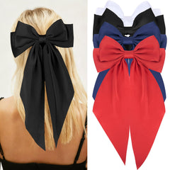 Wecoe front view of four large satin bows showing color variety and styling benefit