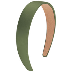 Wecoe olive green headband front view showing clean satin finish and shape giving polished look