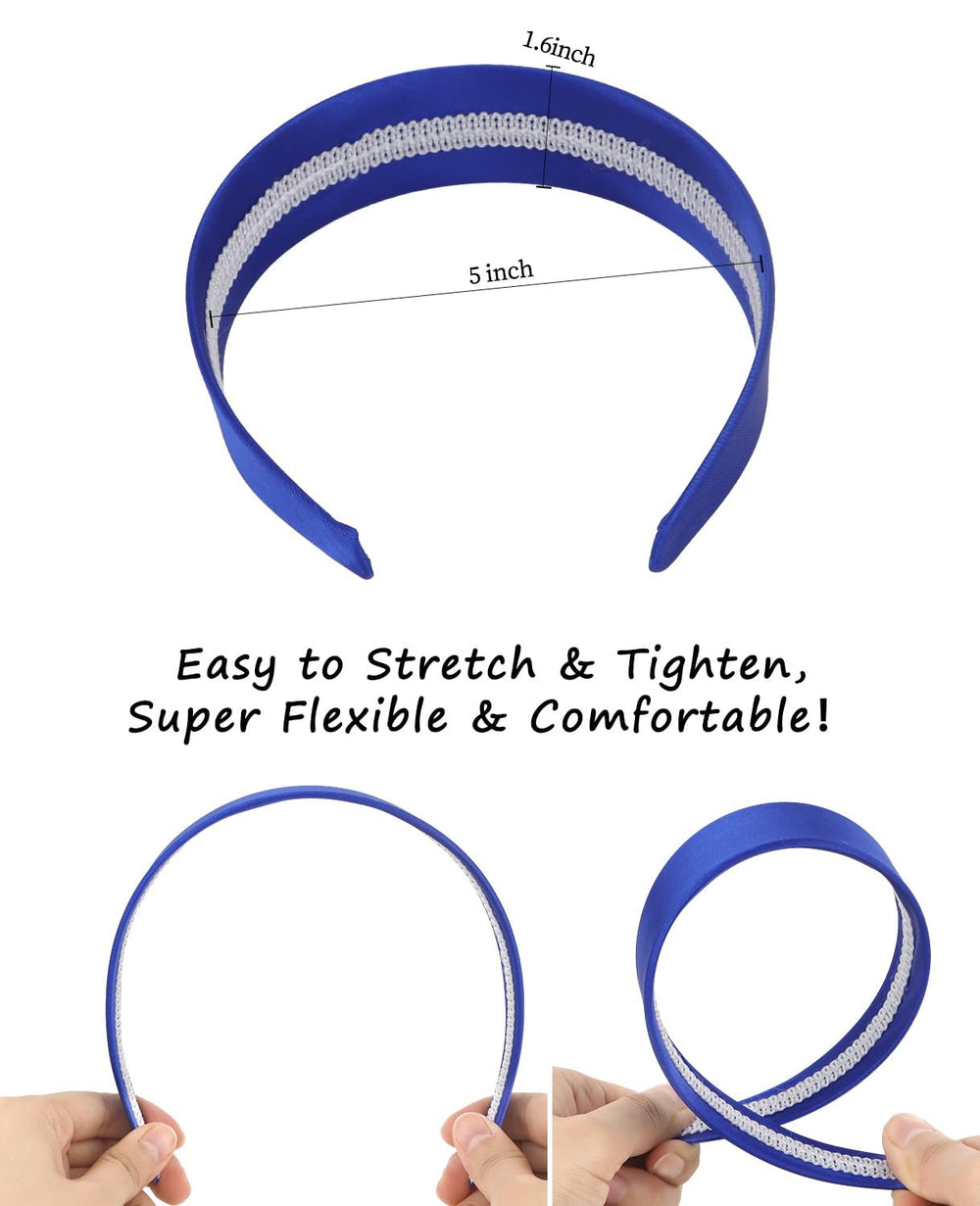 Wecoe royal blue headband next to ruler to show approximate 5x1.6 inch size for scale