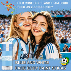 WEEMAY applied stripe on cheek demonstrating quick, bold Argentina support