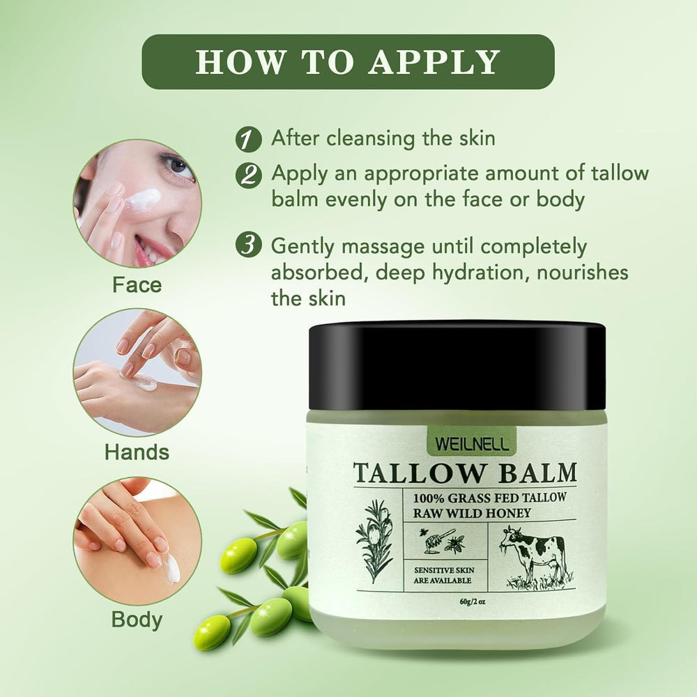 WEILNELL label close-up highlighting organic grass-fed tallow and ingredient clarity