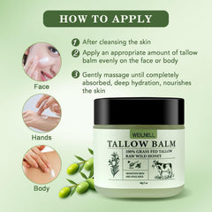 WEILNELL label close-up highlighting organic grass-fed tallow and ingredient clarity