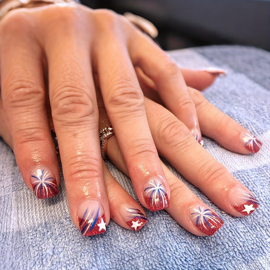WEIXIWUYU front packaging showing red glitter French tips and stars for festive look
