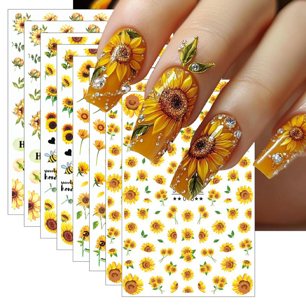 WEIXIWUYU front packaging showing eight sunflower sticker sheets, quick styling benefit