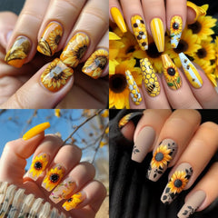 WEIXIWUYU finished summer manicure with sunflowers, seasonal bright look benefit