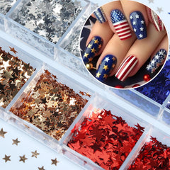 WEIXIWUYU size comparison of star sequins showing scale for nail design planning
