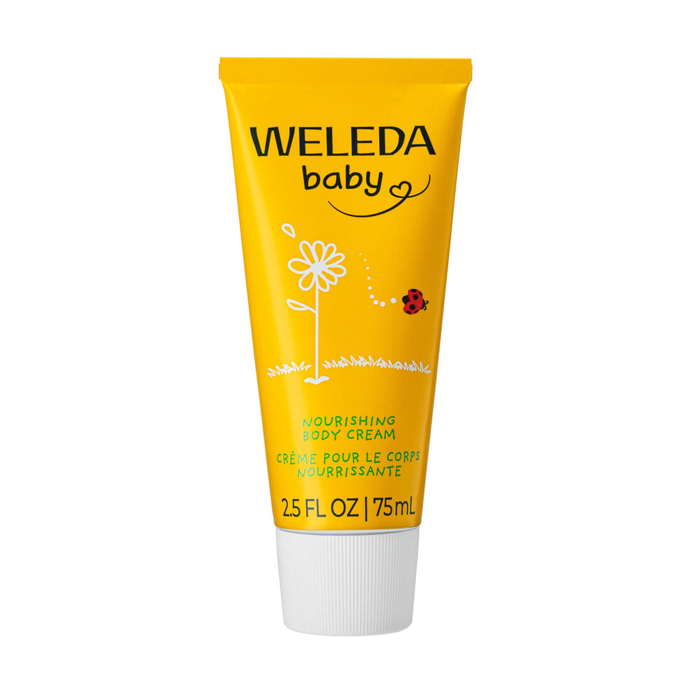 Weleda Calendula body cream front tube showing compact size and natural branding