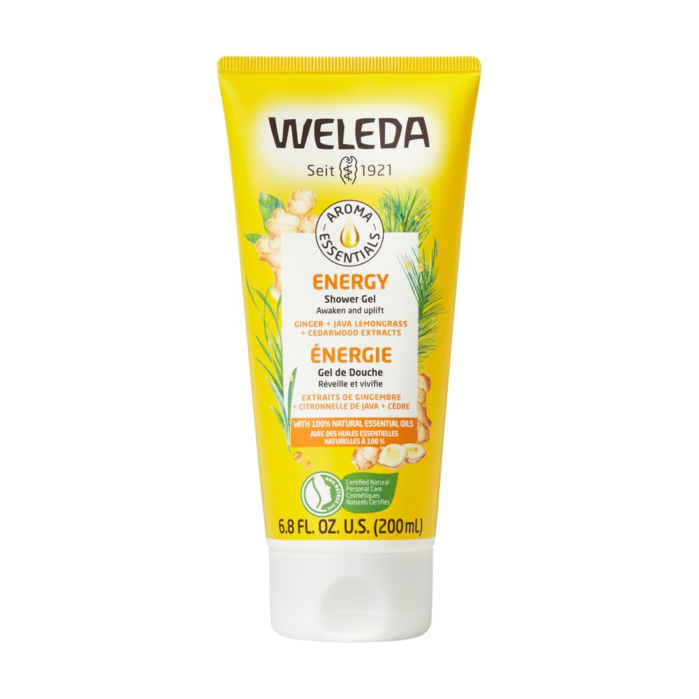 Weleda front label showing product name and volume, clear benefit of energy boost