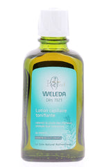 Weleda rosemary hair tonic staged in bathroom routine to show everyday usability benefit
