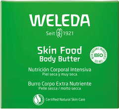 Weleda Skin Food open jar whipped texture demonstrating easy spreadability