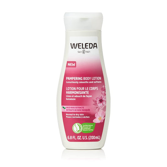Weleda wild rose front packaging showing bottle and label benefit moisture