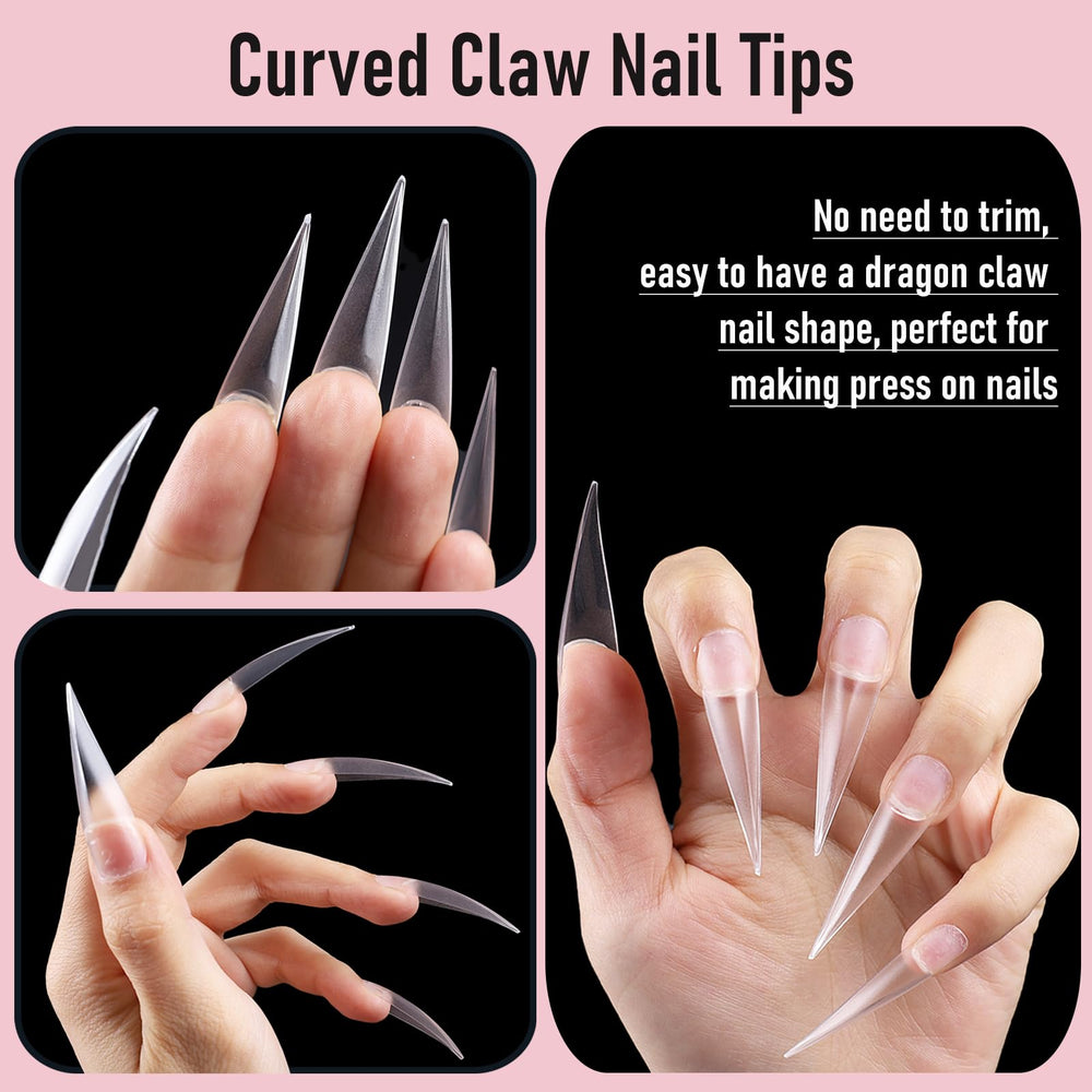 Wellquinn close-up of curved stiletto tip showing 3D shape and ease