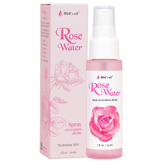 Well's Oil bottle front packaging showing compact rosewater mist