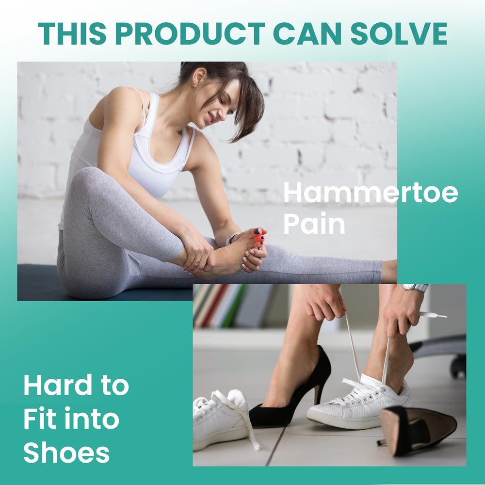 Welnove splints on toes under socks demonstrating secure comfortable fit
