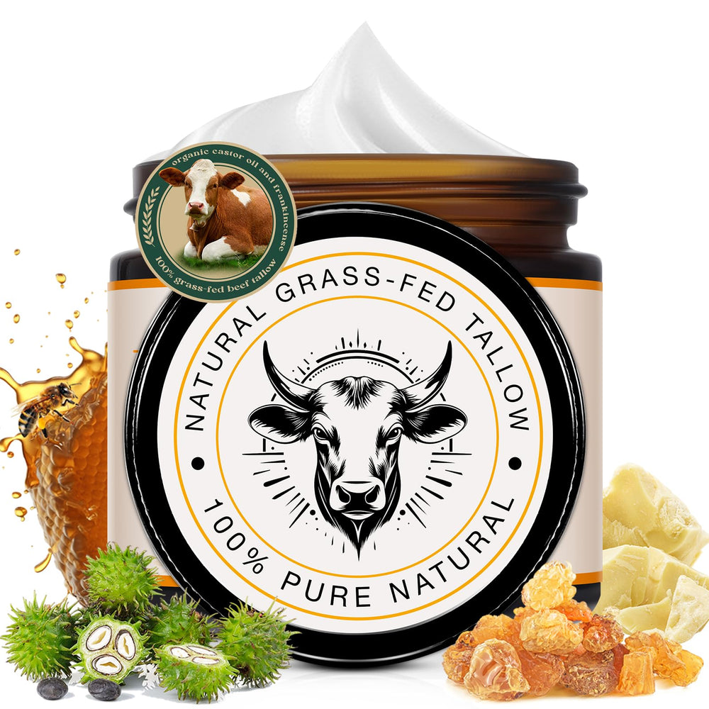 WELOSUER front jar showing grass-fed beef tallow balm for rich hydration