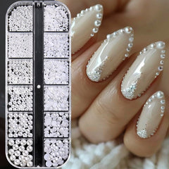WENEWFINE lifestyle shot of a hand wearing pearl accents showcasing finished manicure impact