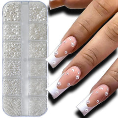 WENEWFINE pearls applied on a manicure creating elegant accents for polished nails