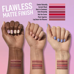wet n wild lip on model demonstrating defined matte edges and polished look