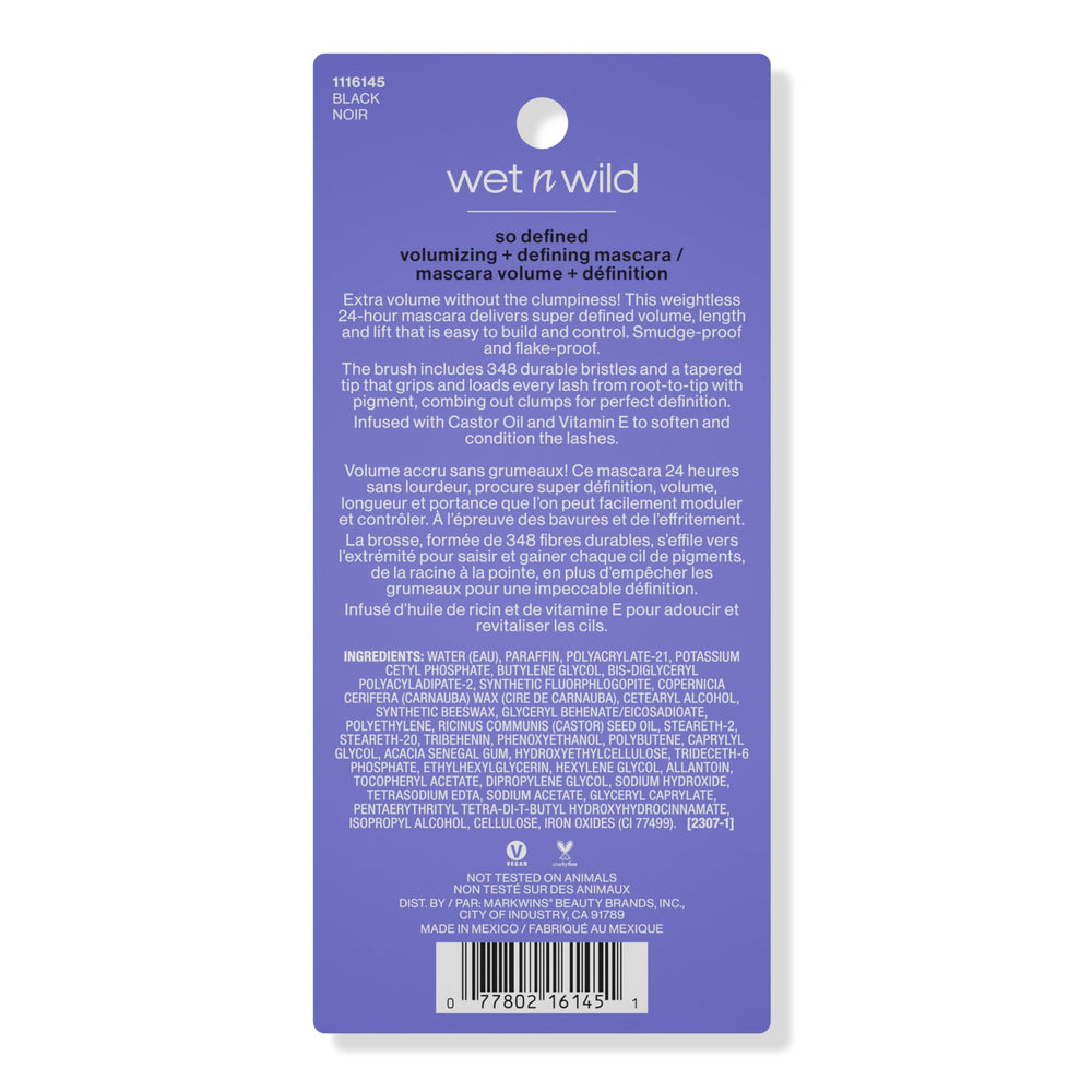 wet n wild mascara held in hand to show compact size and travel-friendly benefit