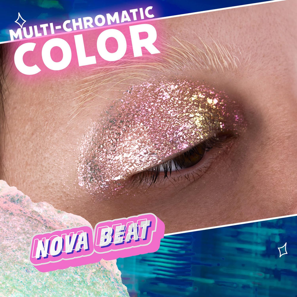 wet n wild Nova Beat swatches on skin displaying shifting rainbow payoff