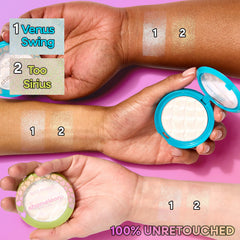 wet n wild Venus Swing swatch on arm demonstrating color-shift payoff
