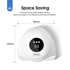 Hand positioned inside WEVILI lamp during curing — hands free automatic sensor advantage