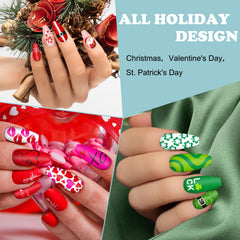 Whaline finished holiday manicure on hands showcasing festive nail art results