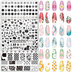Whaline front view of six floral stamping plates shows variety and easy selection benefit
