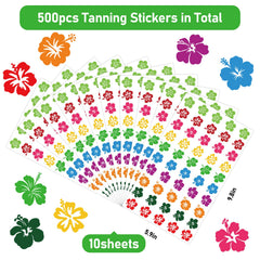 Whaline close-up of one sheet with colorful hibiscus stickers, clear pattern visibility