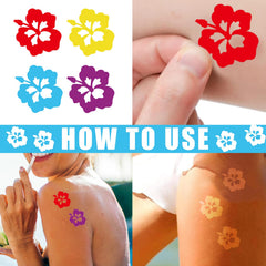 Whaline sticker applied on shoulder displaying instant tropical decoration benefit