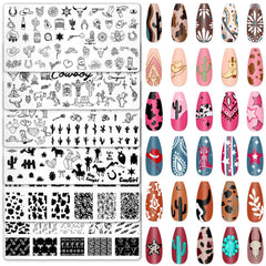 Whaline front view of six western nail stamping plates showing variety and precision