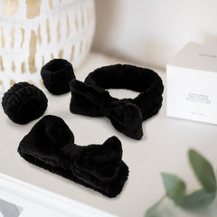 WHAVEL stacked folded headband and wristbands showing easy storage and portability