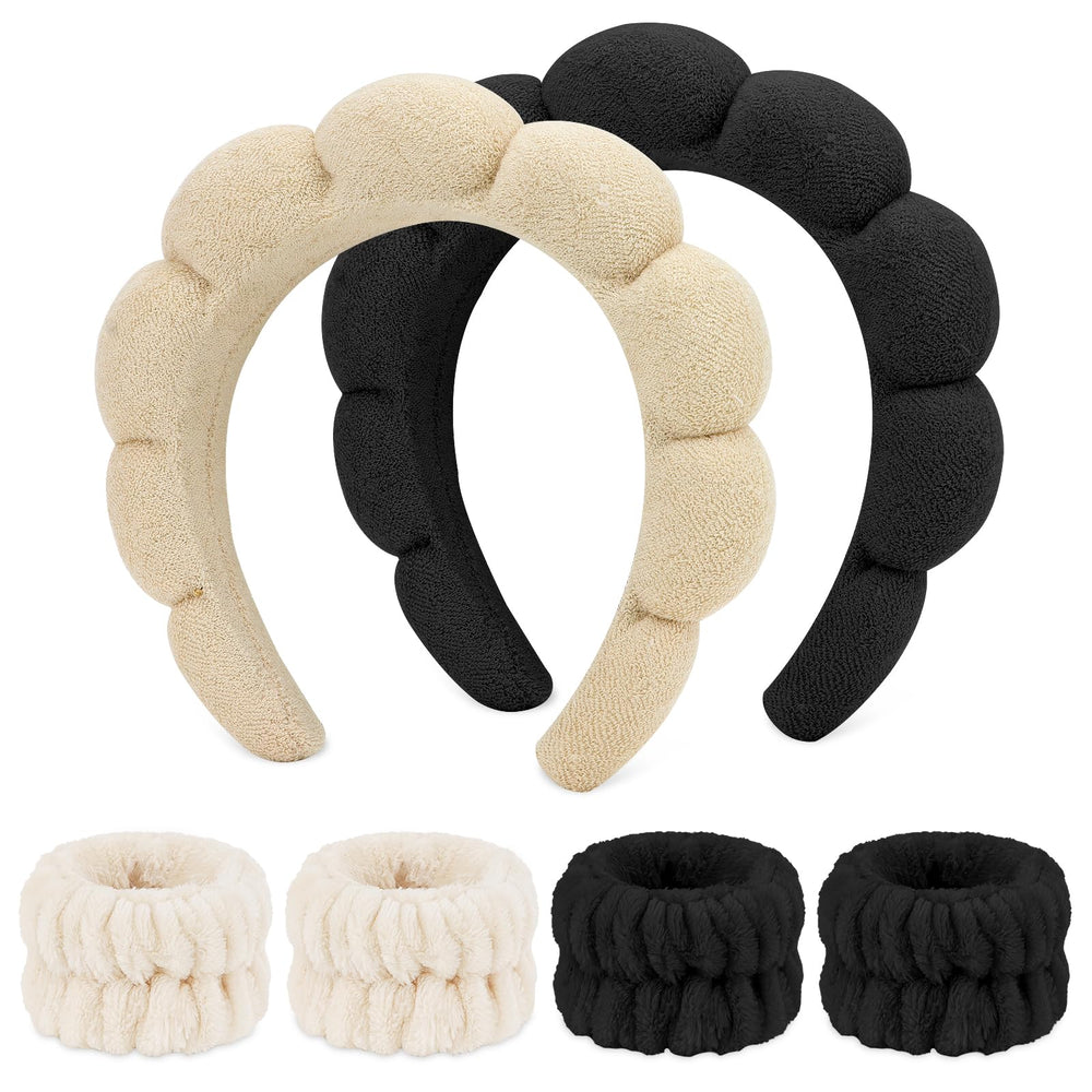 WHAVEL front packaging of 6pcs spa set showing headbands and wrist towels benefits organization
