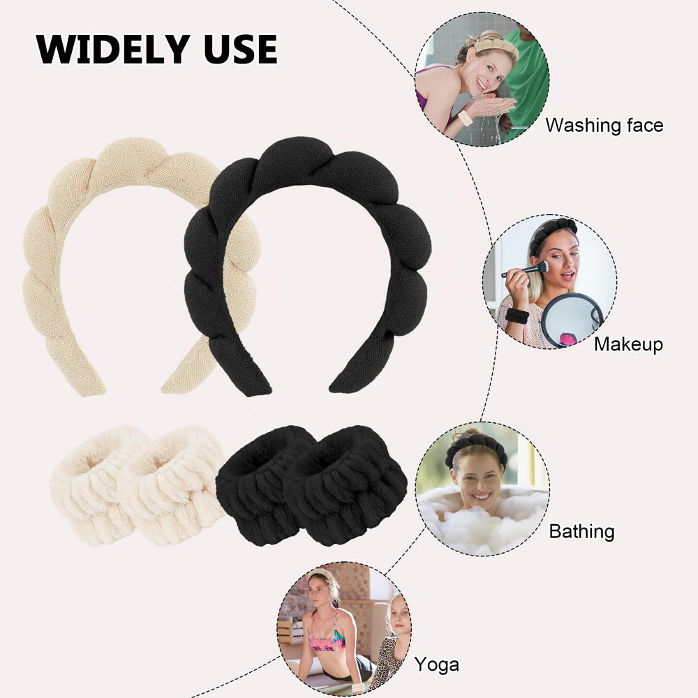 WHAVEL headband worn by model in a bathroom setting keeping hair away during skincare