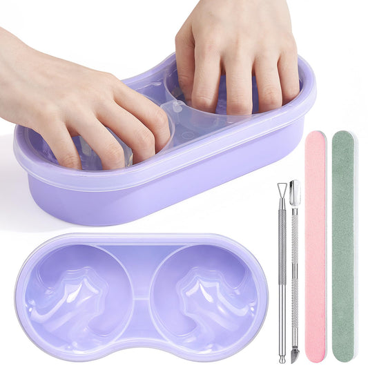 Wilfniee front view of purple dual soak bowl showing space-saving design benefit