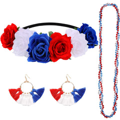 WILLBOND floral headband front view showing patriotic red white blue style and comfort