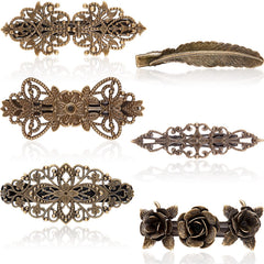 WILLBOND front view of six bronze floral barrettes, elegant accessory