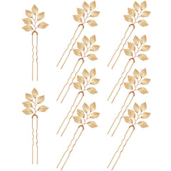 WILLBOND front view of ten gold leaf hair pins highlighting elegant packaging and shine